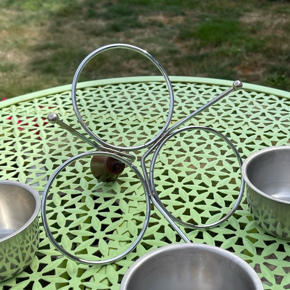 Condiment Server Caddy Mid-Century Modern Wood & Stainless - Picture 4 of 8